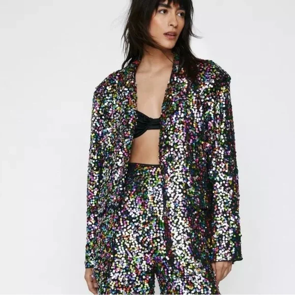 Nasty Gal Jackets Coats Nwot Nasty Gal Rainbow Sequin